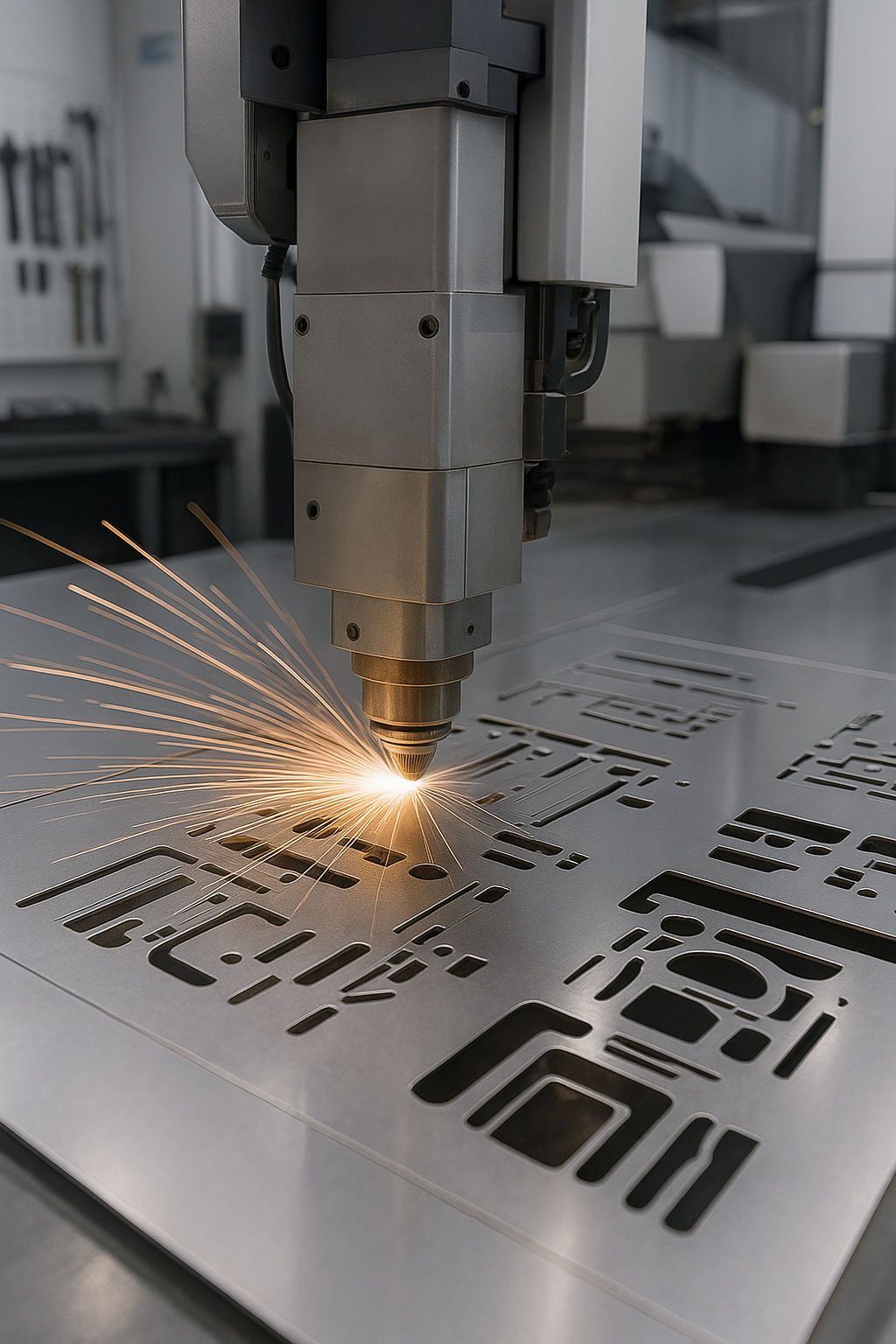 Laser cutting machine in action